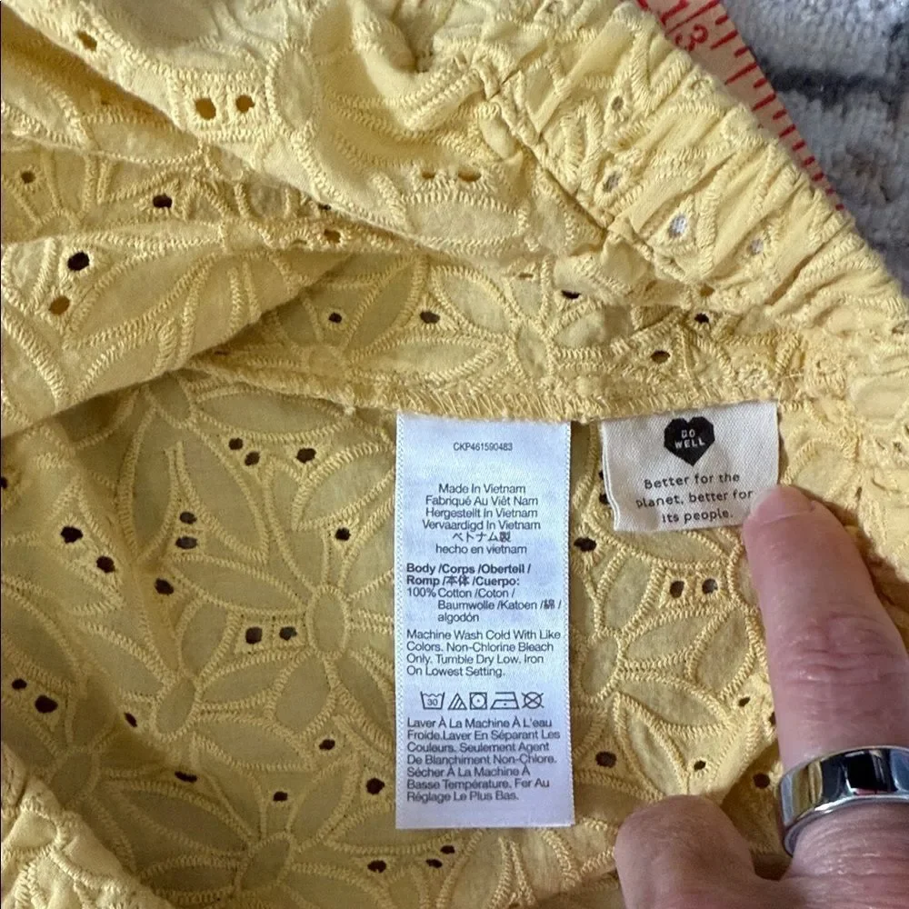 Madewell Yellow Eyelet Cropped Blouse Puff Sleeve Back Tie Small